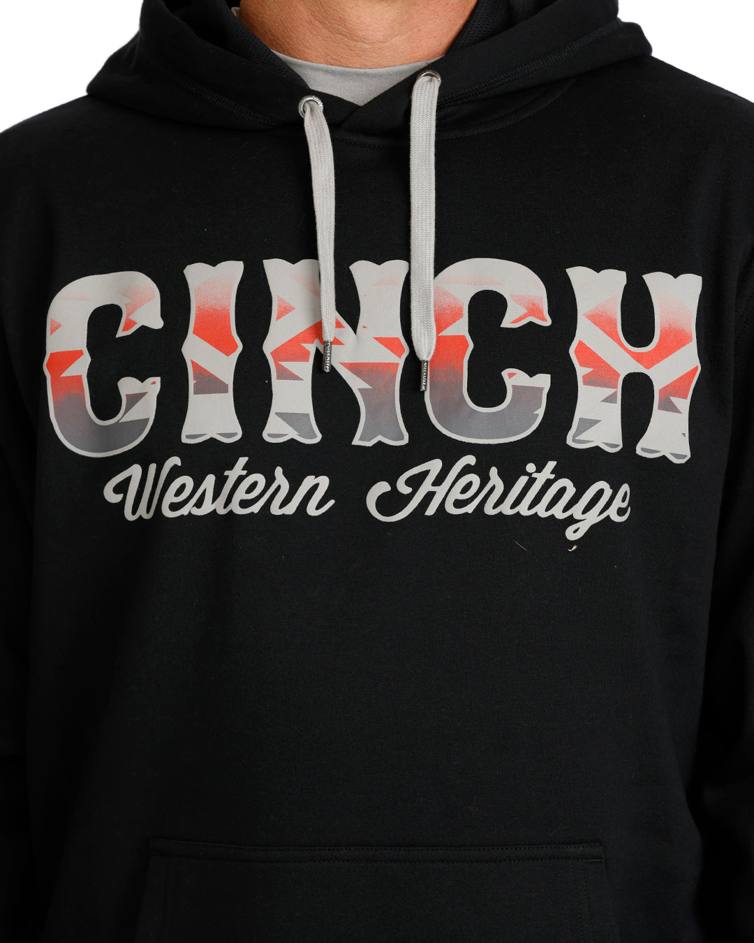 Cinch men's black Aztec printed logo hoodie featuring western-inspired design and comfortable fit.