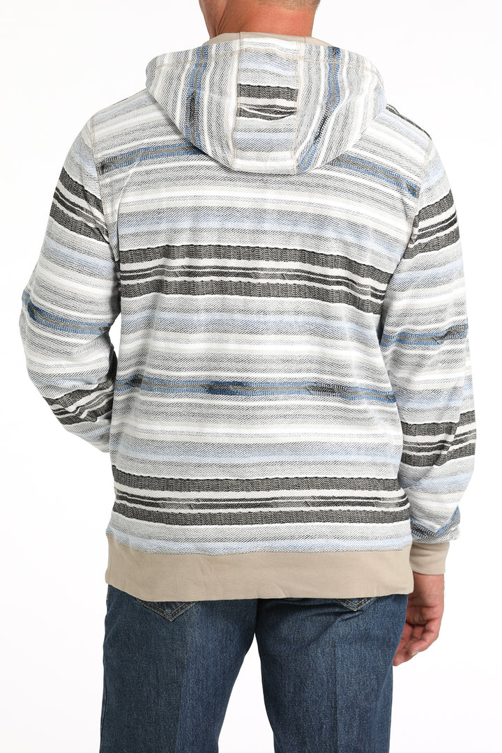 Cinch Men's Grey and Blue Striped Hoodie