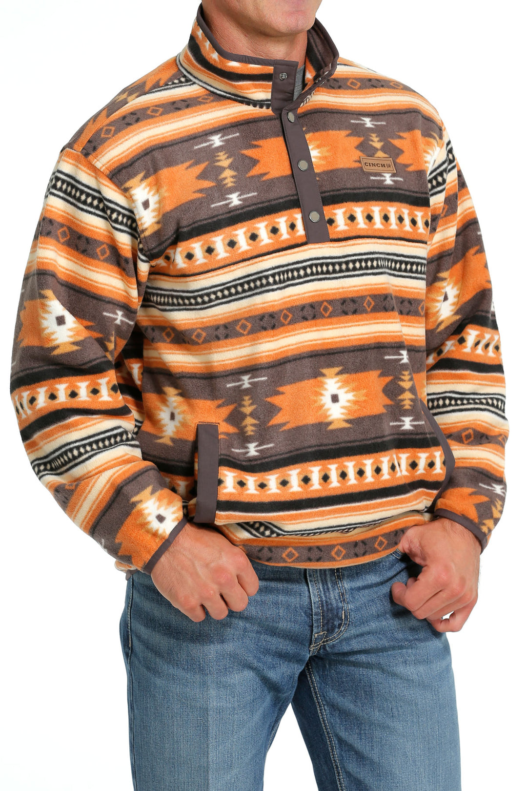 Cinch Men's Gray Southwestern Polar Fleece Pullover