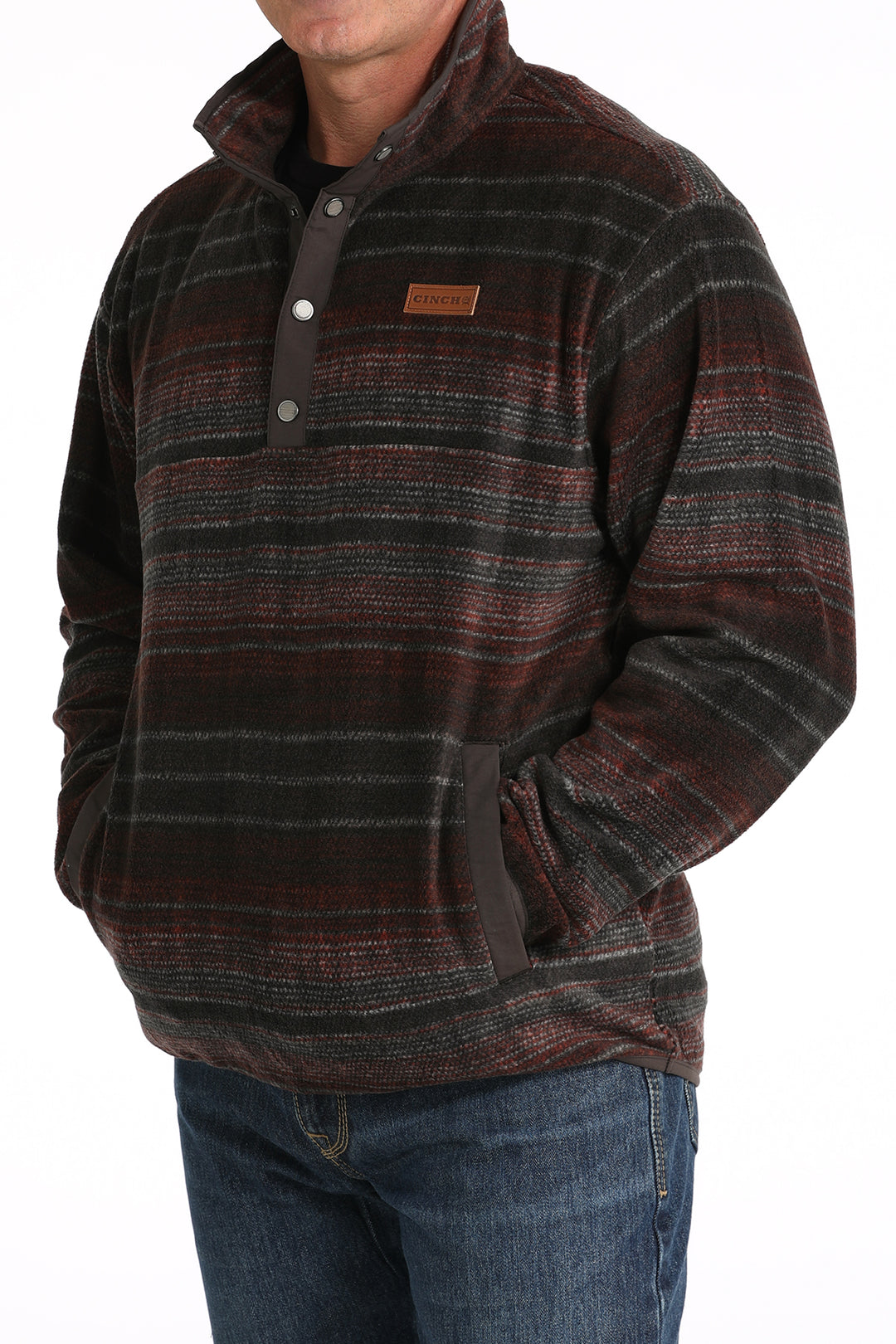 Cinch Men's Brown and Red Fleece Pullover