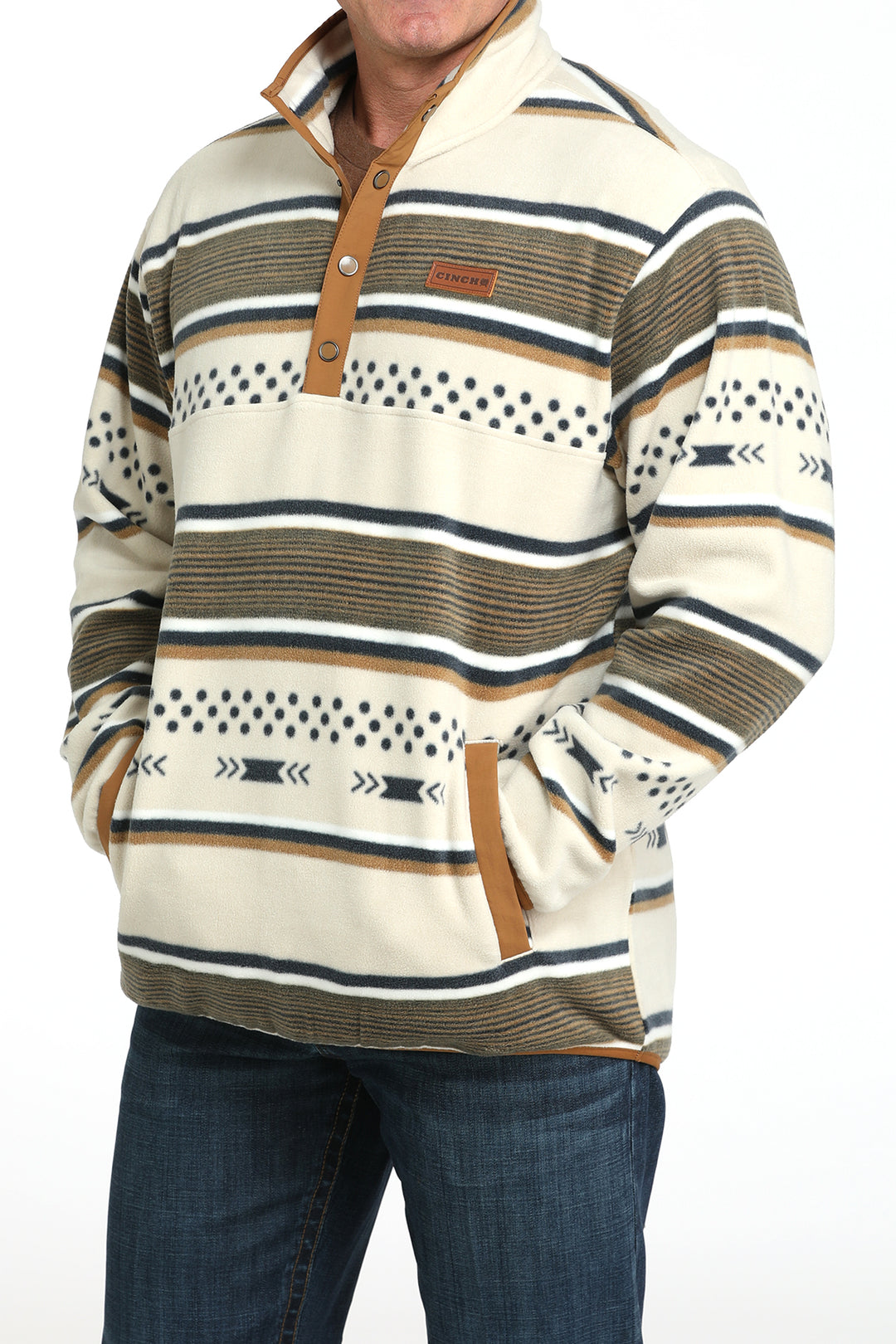 Cinch Men's Cream Stripe Polar Fleece Pullover
