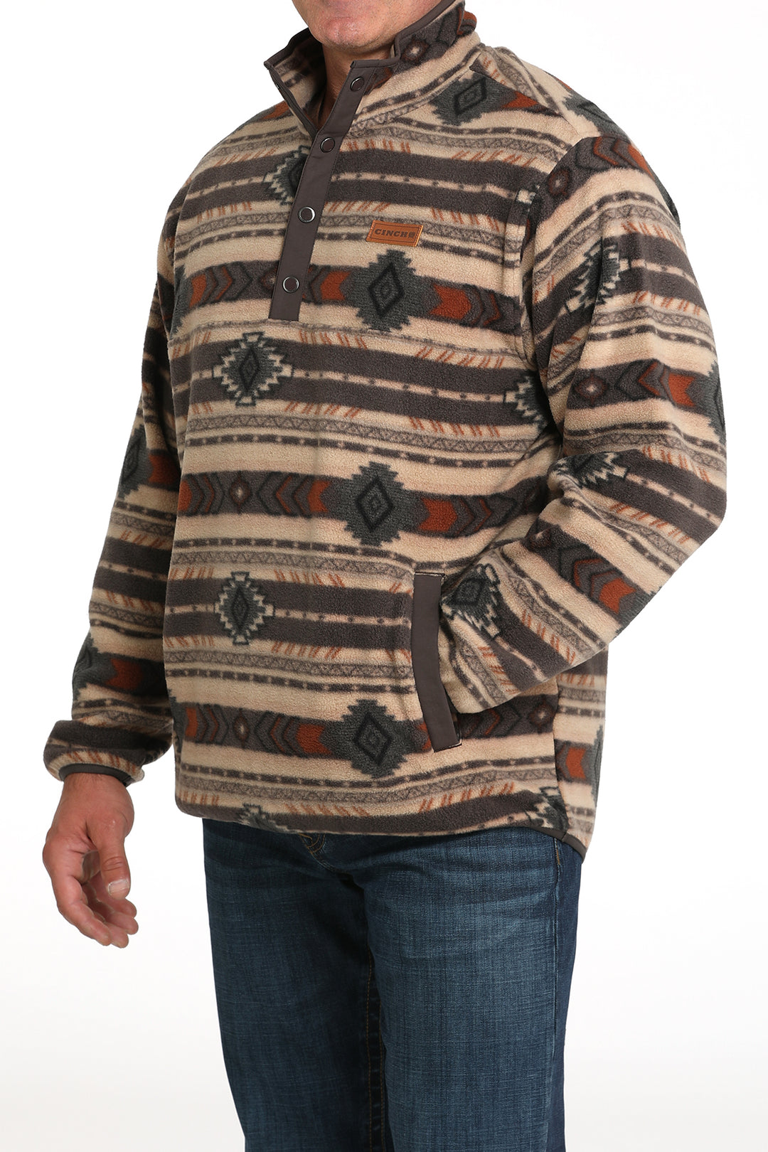 Cinch Men's Brown Stripe Polar Fleece Pullover