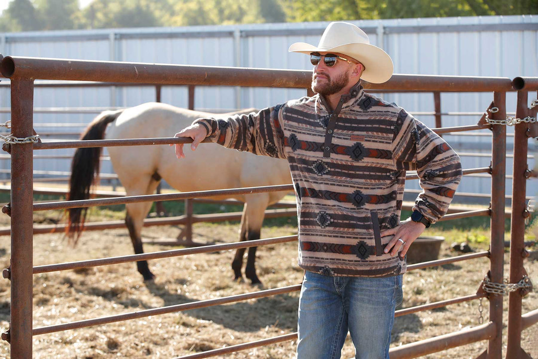 Cinch Men's Brown Stripe Polar Fleece Pullover