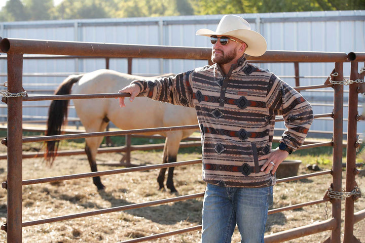 Cinch Men's Brown Stripe Polar Fleece Pullover