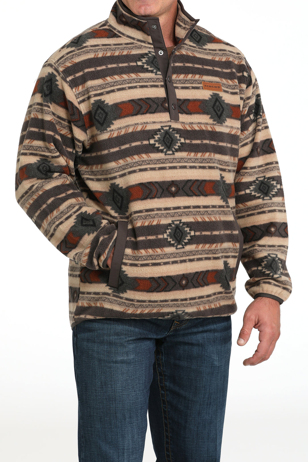 Cinch Men's Brown Stripe Polar Fleece Pullover