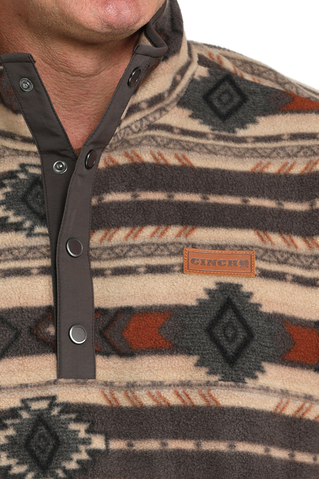 Cinch Men's Brown Stripe Polar Fleece Pullover