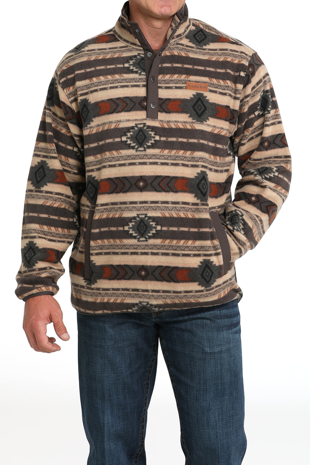 Cinch Men's Brown Stripe Polar Fleece Pullover