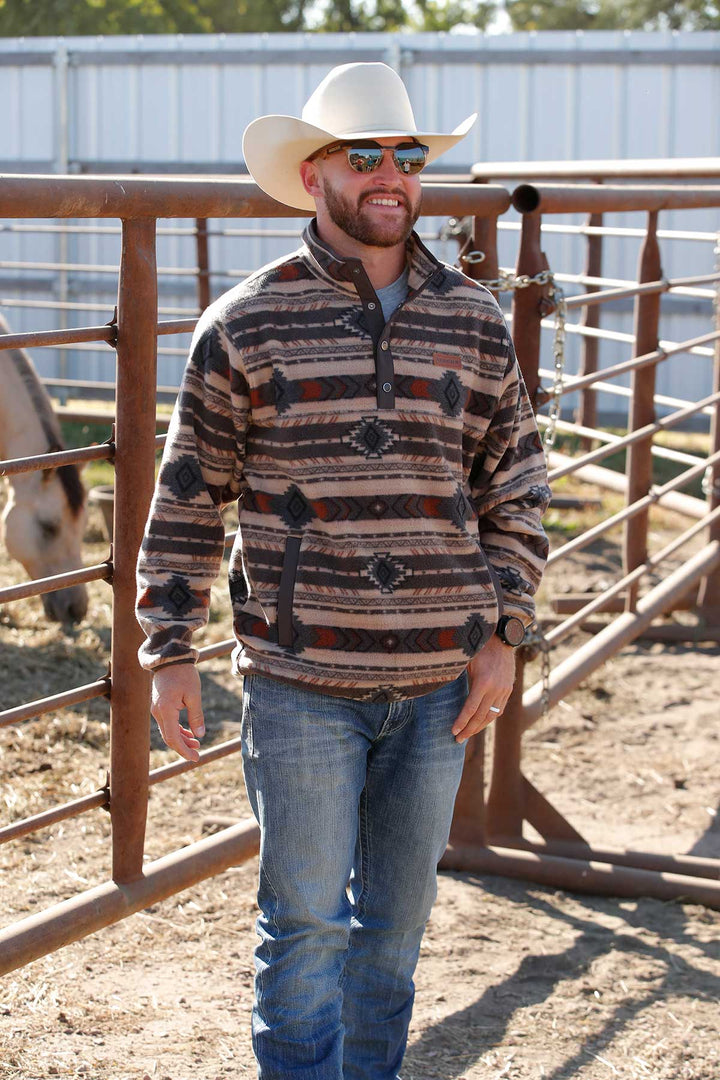 Cinch Men's Brown Stripe Polar Fleece Pullover