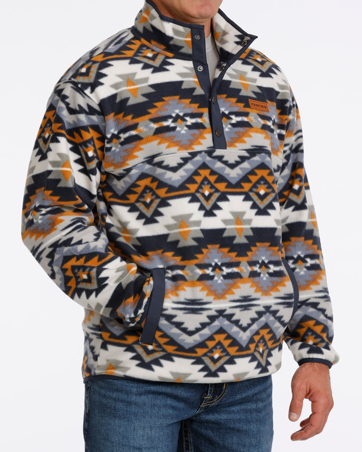 Cinch Men's Navy and Orange Aztec Polar Fleece Pullover