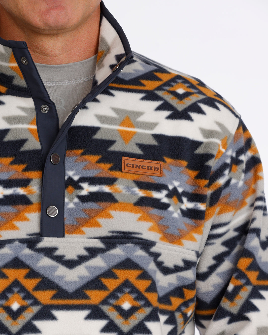 Cinch Men's Navy and Orange Aztec Polar Fleece Pullover