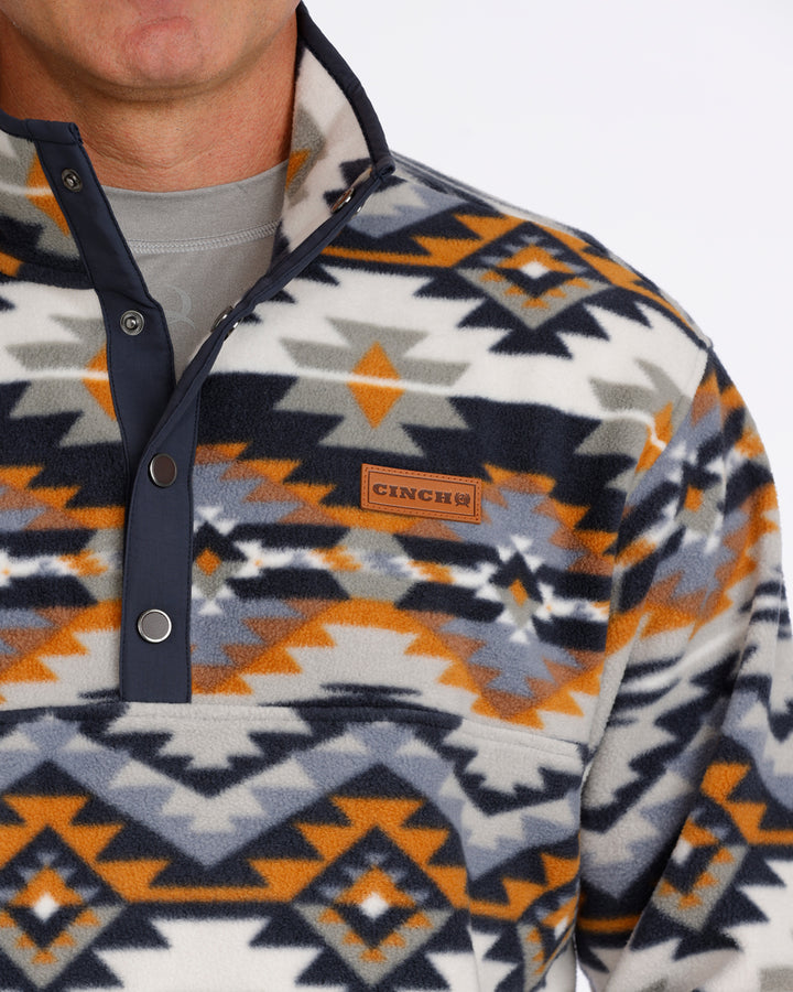 Cinch Men's Navy and Orange Aztec Polar Fleece Pullover