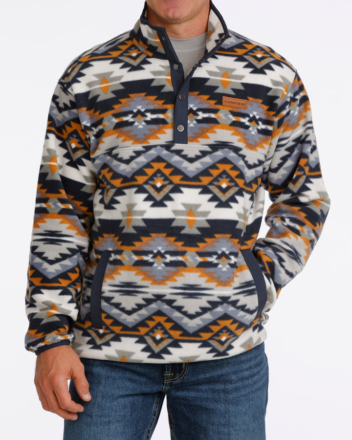 Cinch Men's Navy and Orange Aztec Polar Fleece Pullover