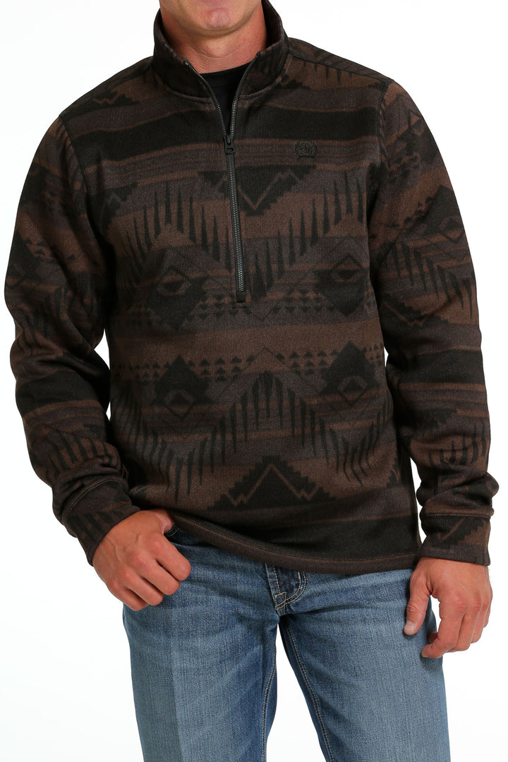 Cinch Men's Brown Half Zip Southwestern Sweater Pullover