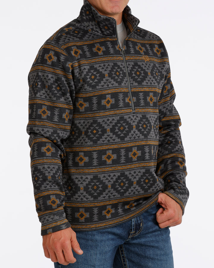 Cinch Men's Charcoal Printed 1/2 Zip Sweater Knit Pullover