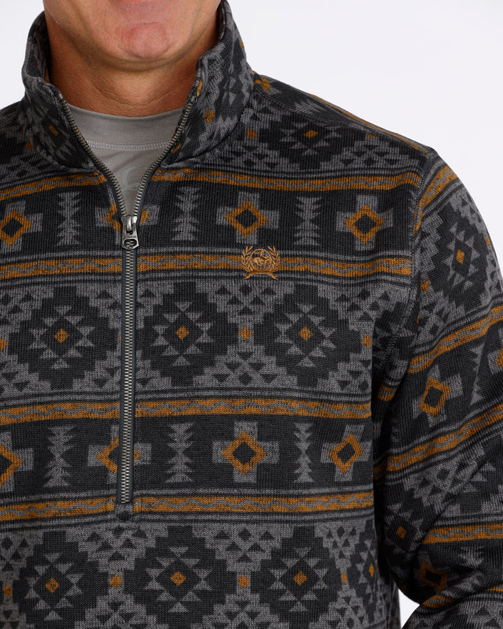 Cinch Men's Charcoal Printed 1/2 Zip Sweater Knit Pullover