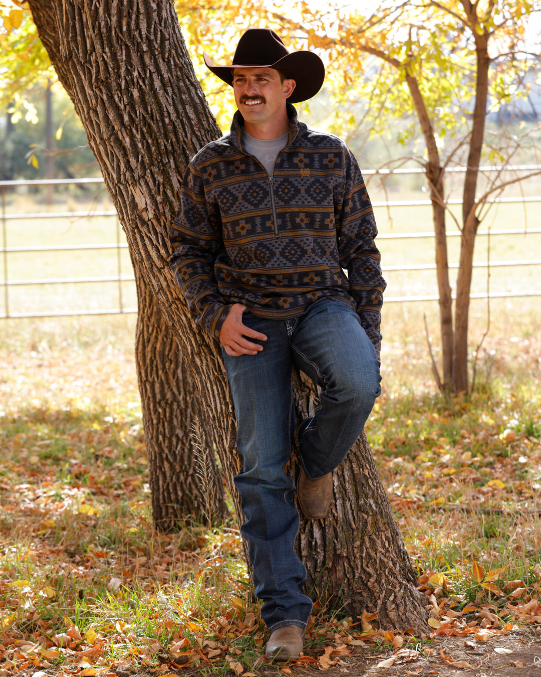 Cinch Men's Charcoal Printed 1/2 Zip Sweater Knit Pullover