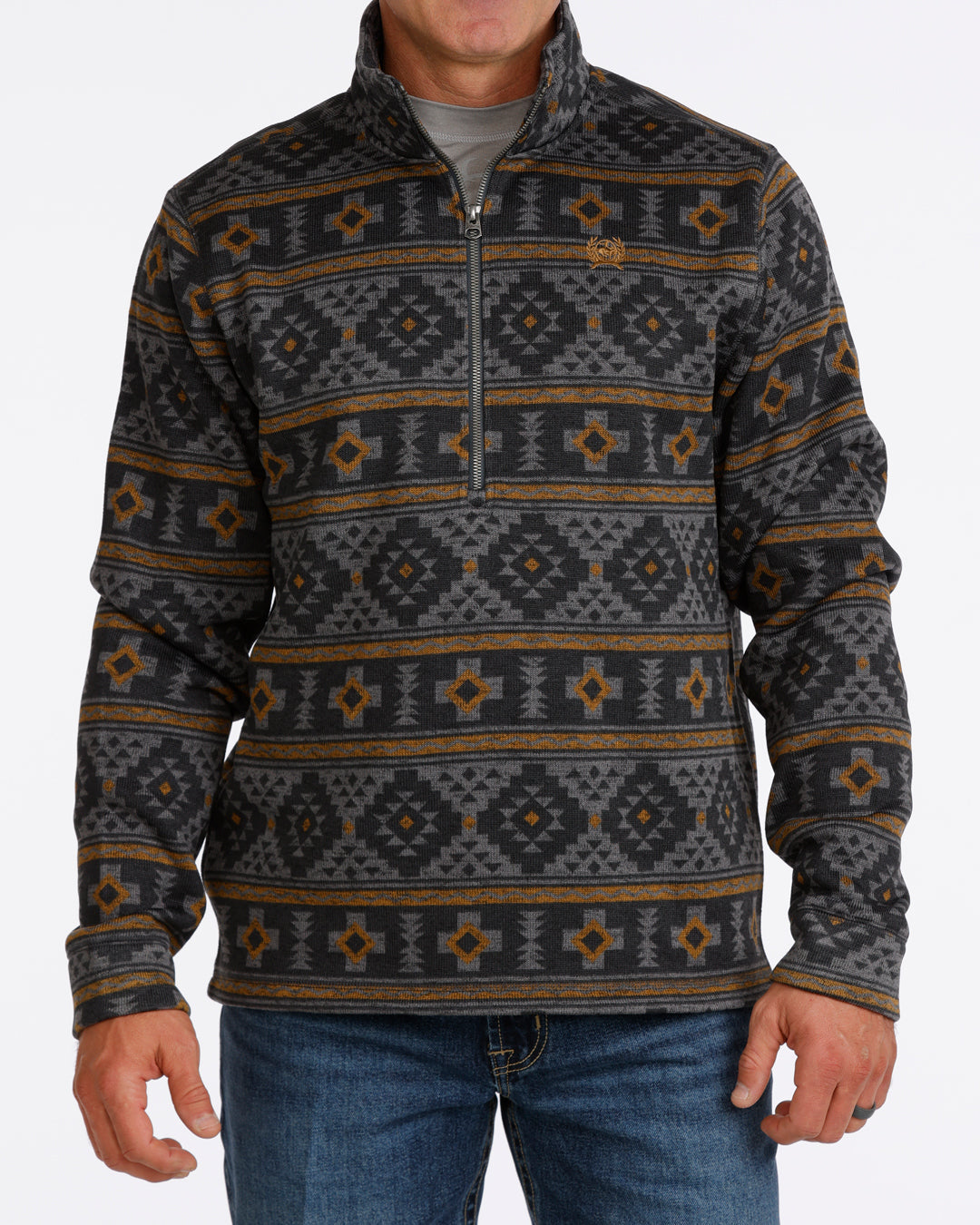 Cinch Men's Charcoal Printed 1/2 Zip Sweater Knit Pullover
