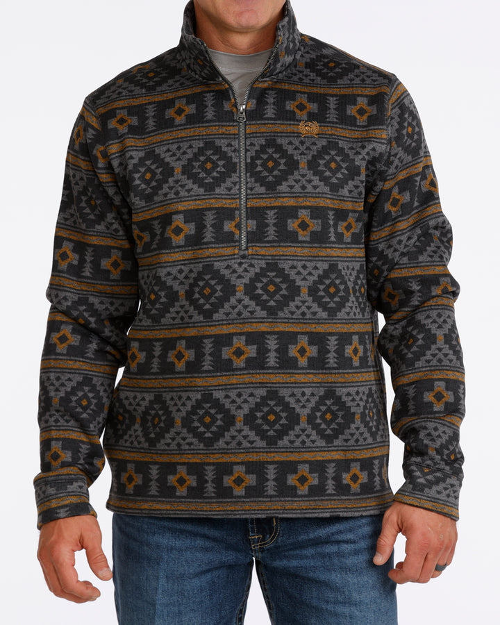Cinch Men's Charcoal Printed 1/2 Zip Sweater Knit Pullover