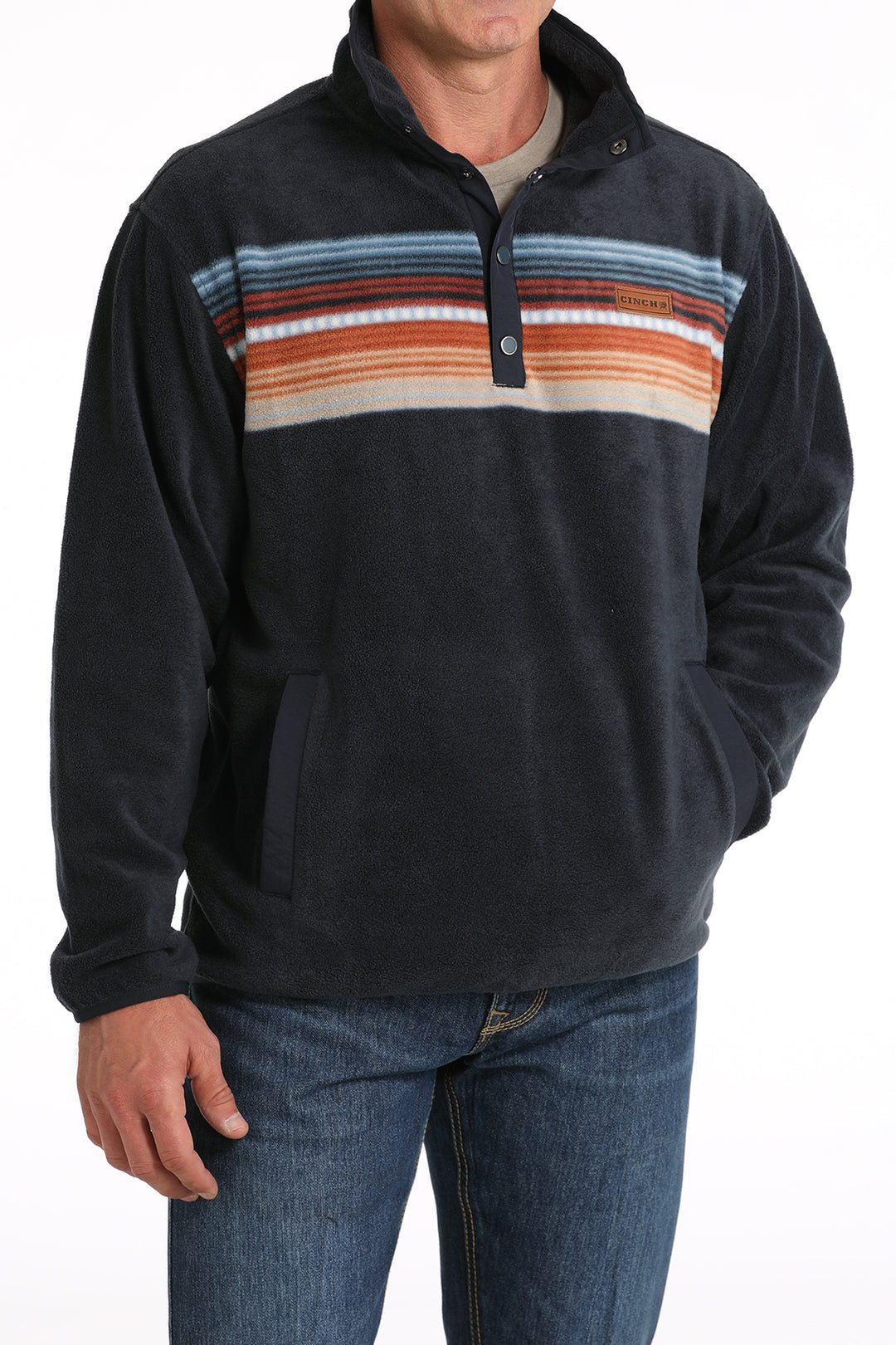 Cinch Men's Navy Multicolored Stripe Fleece Pullover