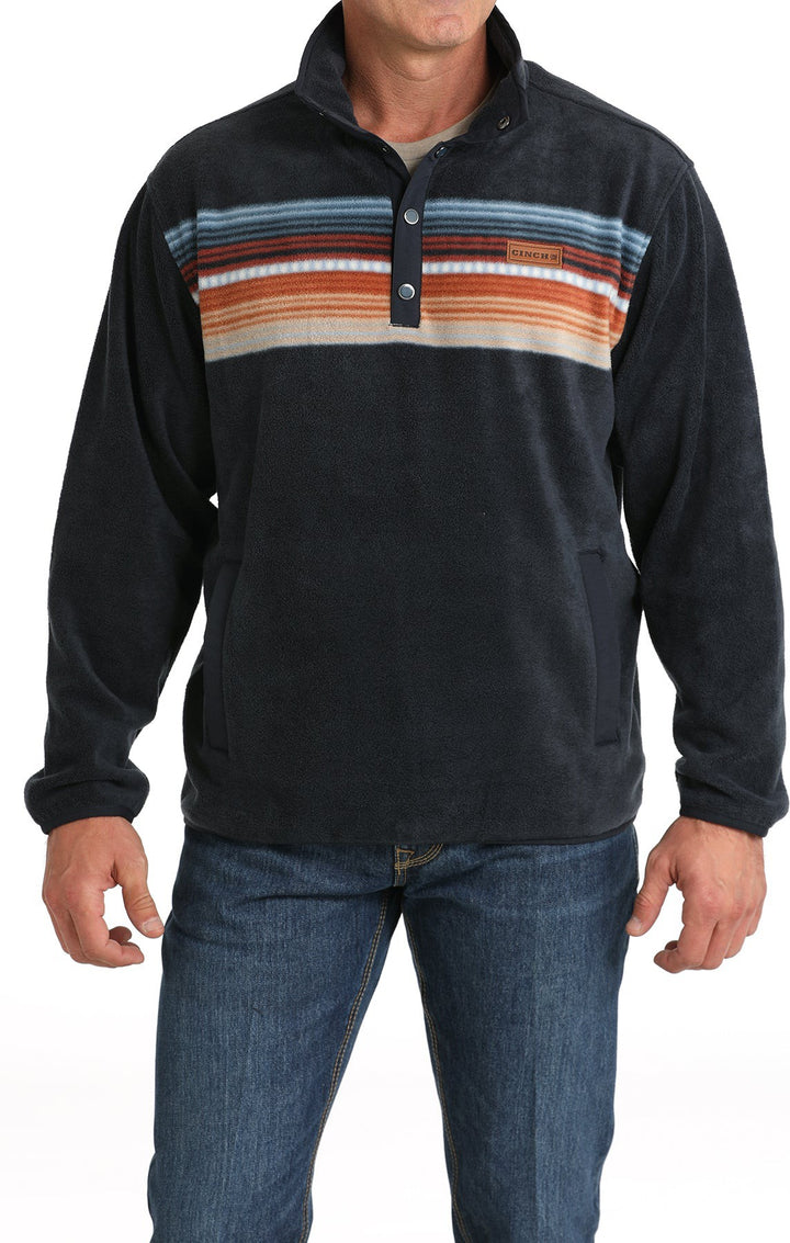 Cinch Men's Navy Multicolored Stripe Fleece Pullover