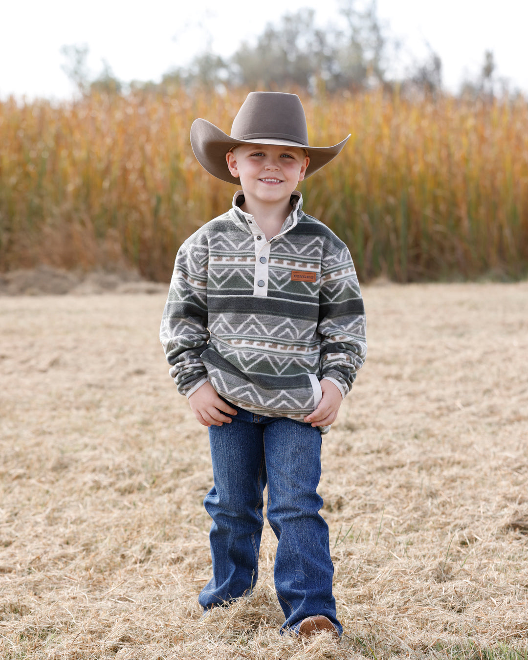 Cinch Boy's Olive Polar Fleece Pullover-Match Dad
