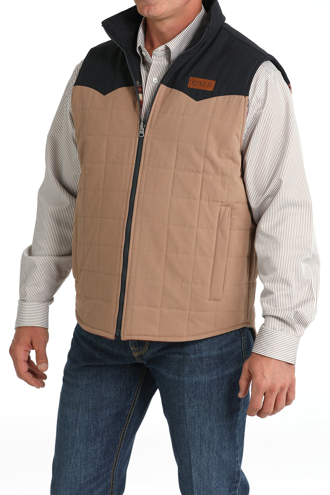 Cinch Men's Khaki and Navy Reversible Quilted Vest