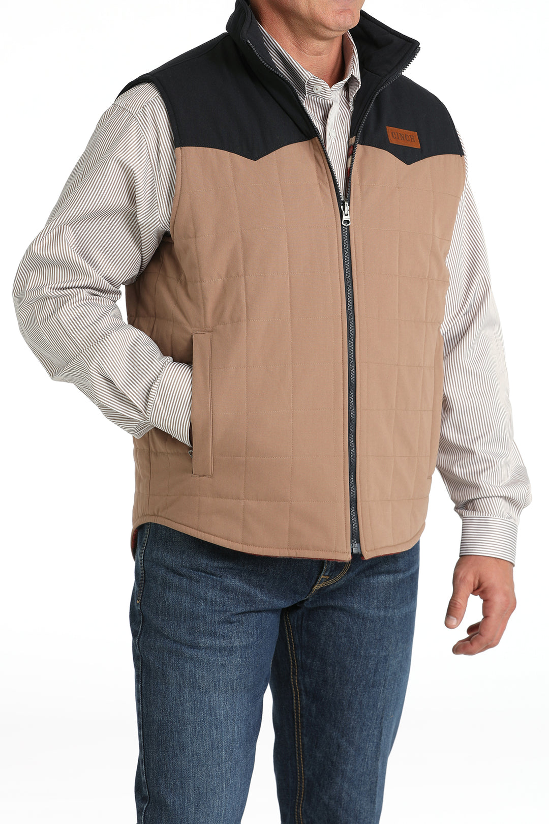 Cinch Men's Khaki and Navy Reversible Quilted Vest