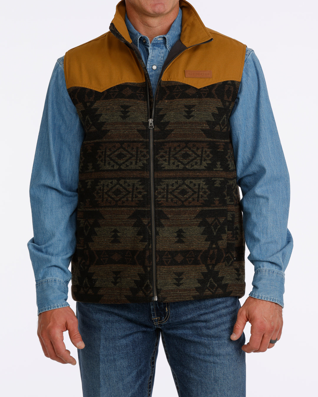 Cinch Men's Charcoal and Tan Jaquard Concealed Carry Vest