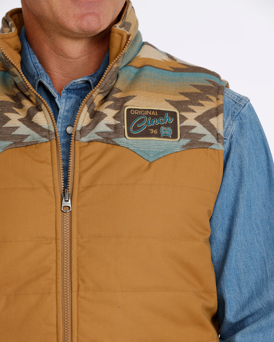 Cinch Men's Reversible Tan and Blue Quilted Vest