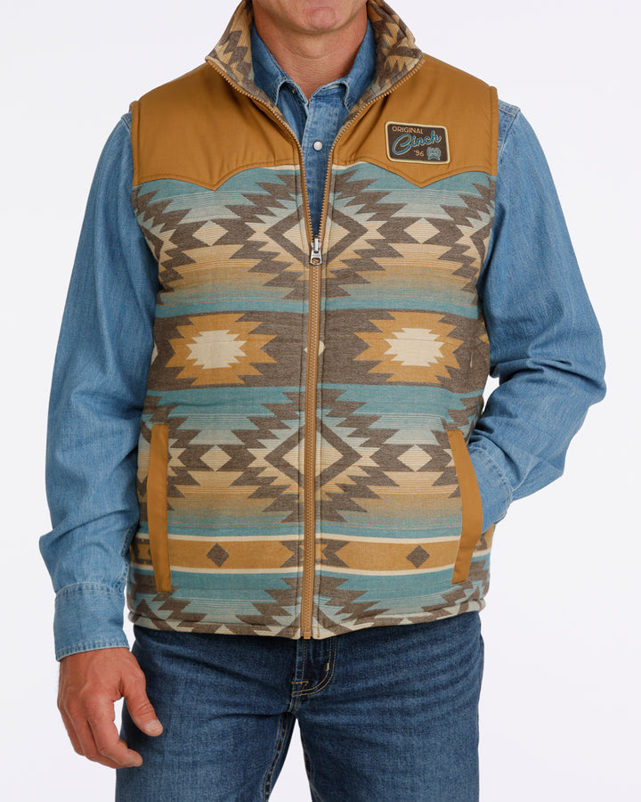 Cinch Men's Reversible Tan and Blue Quilted Vest