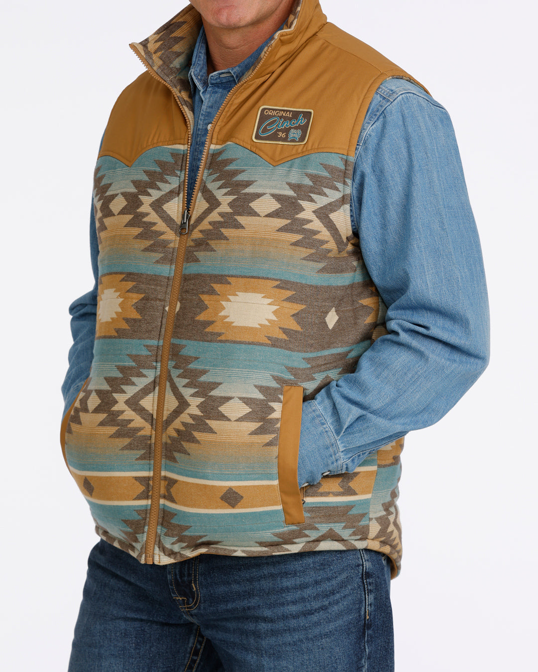 Cinch Men's Reversible Tan and Blue Quilted Vest