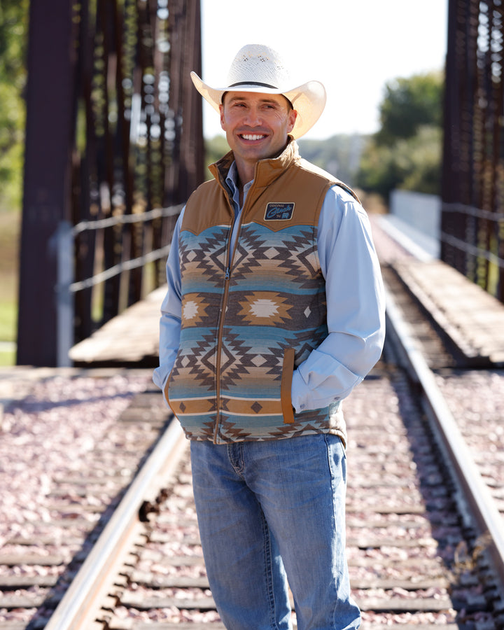 Cinch Men's Reversible Tan and Blue Quilted Vest