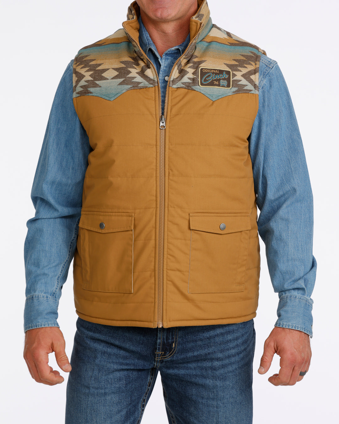Cinch Men's Reversible Tan and Blue Quilted Vest