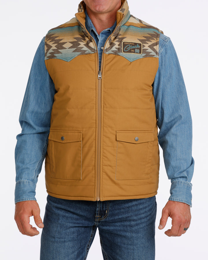 Cinch Men's Reversible Tan and Blue Quilted Vest