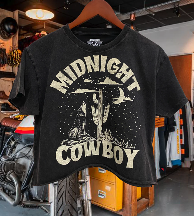 Country Deep Women's Black Midnight Cowboy Crop Tee