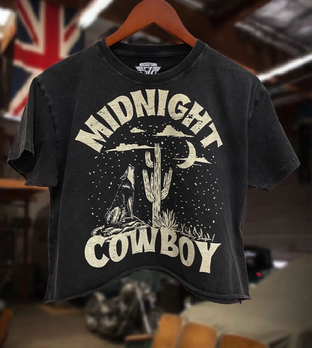 Country Deep Women's Black Midnight Cowboy Crop Tee