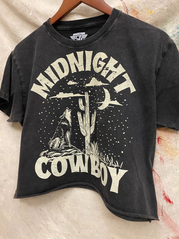 Country Deep Women's Black Midnight Cowboy Crop Tee