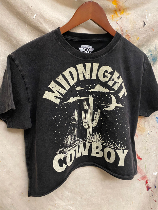 Country Deep Women's Black Midnight Cowboy Crop Tee