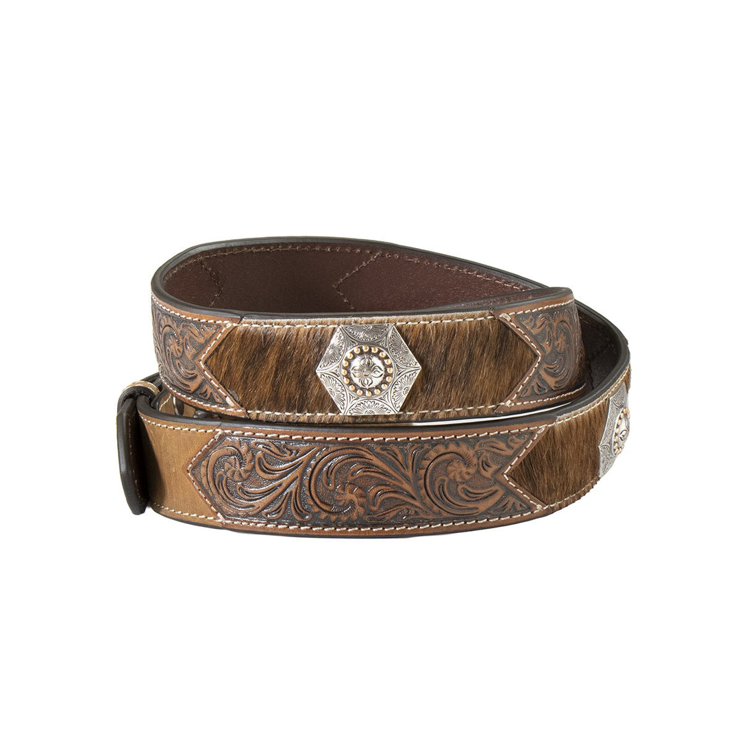 Nocona Calf Hair and Tooled Leather Western Belt