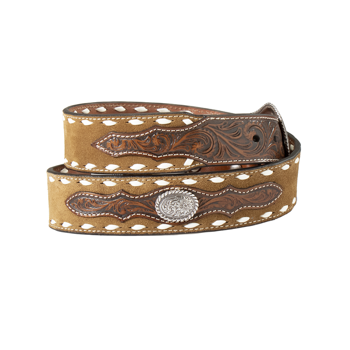 Nocona Tan Roughout Leather Belt with Antiqued Conchos