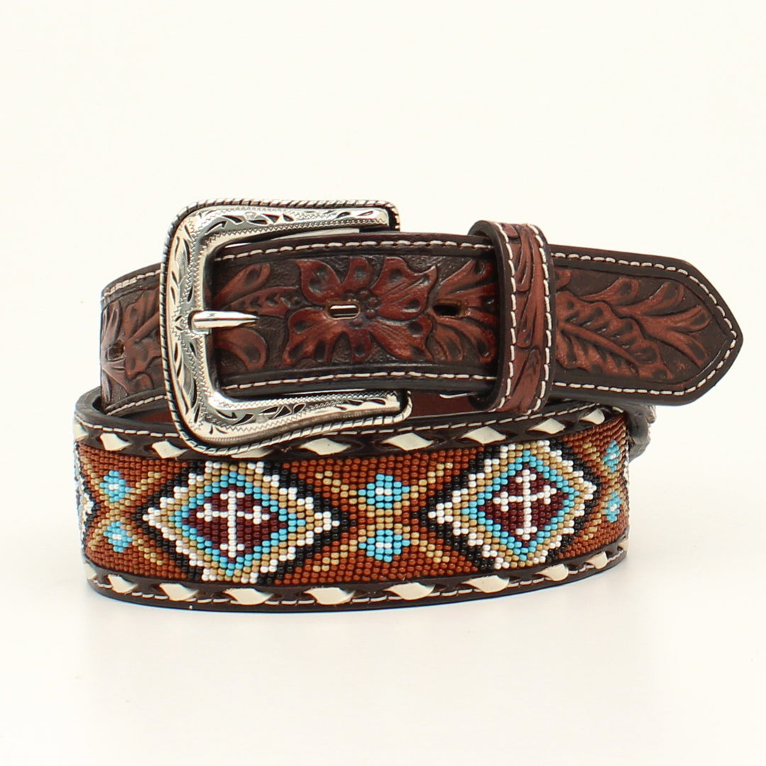 Nocona Floral Beaded and Tooled Belt