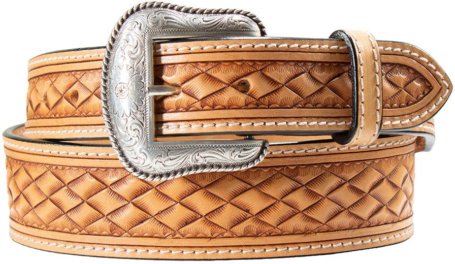 Nocona Natural Diamond Basket Weave Tooled Belt - West 20 Saddle Co.