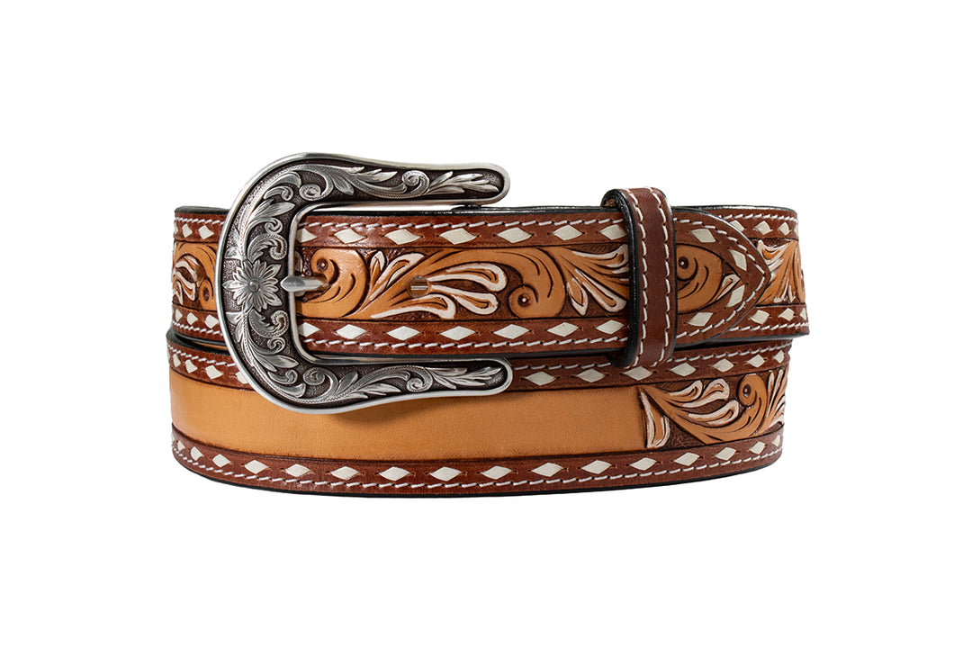 Nocona Women's Brown Hand Tooled Scrolling Patterned Belt - West 20 Saddle Co.
