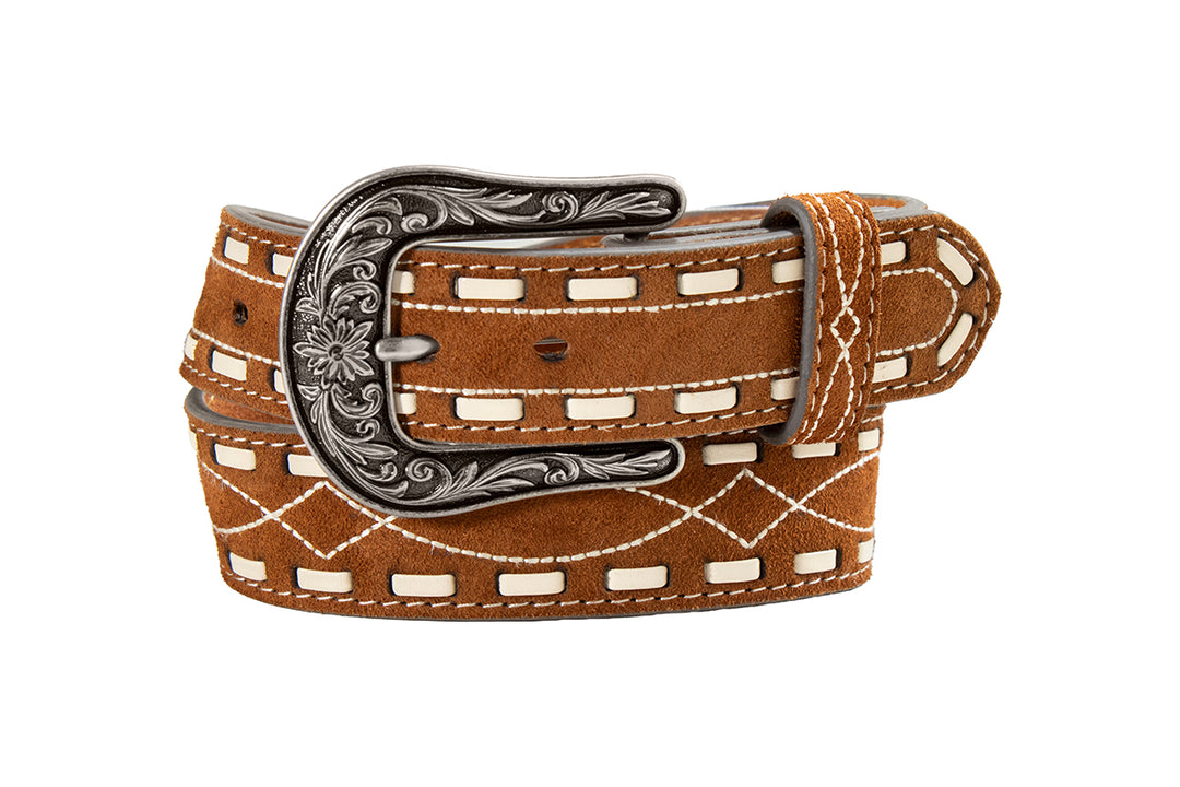 Nocona Kid's Rust Roughout Leather Belt with Boot Stitch Embroidery - West 20 Saddle Co.