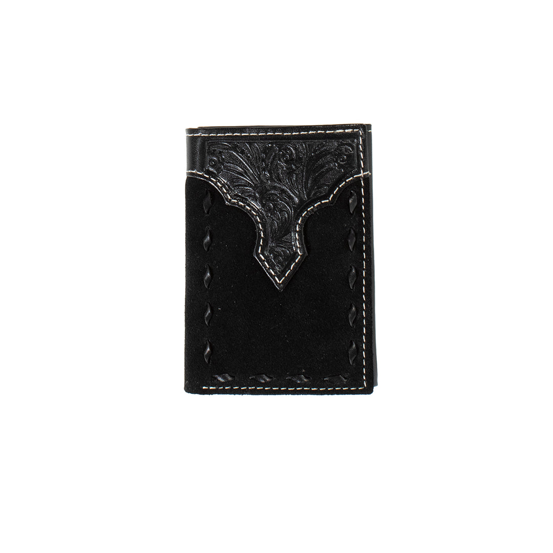 Nocona Black Roughout Trifold Wallet