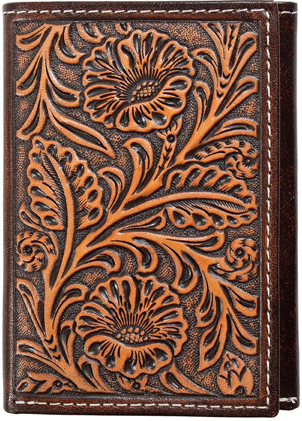 Nocona Brown Floral Embossed Trifold Wallet - West 20 Saddle Co.