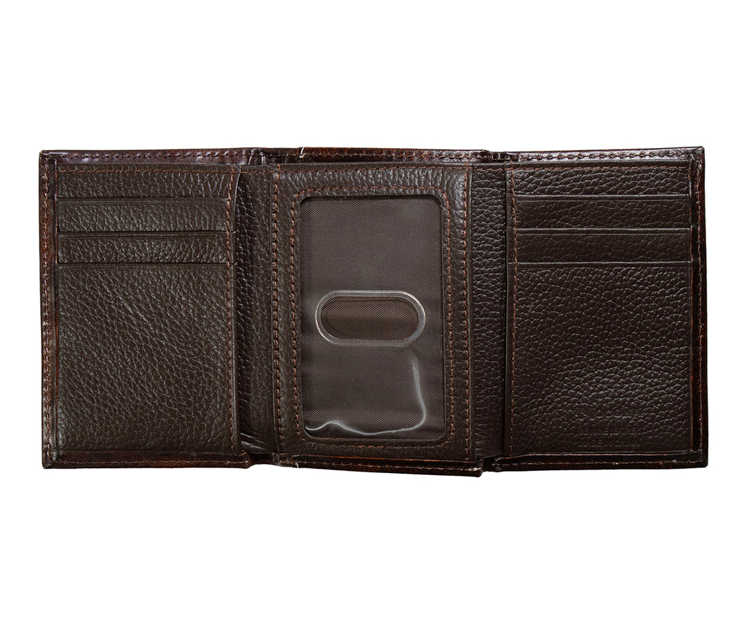 Nocona Brown Floral Embossed Trifold Wallet - West 20 Saddle Co.