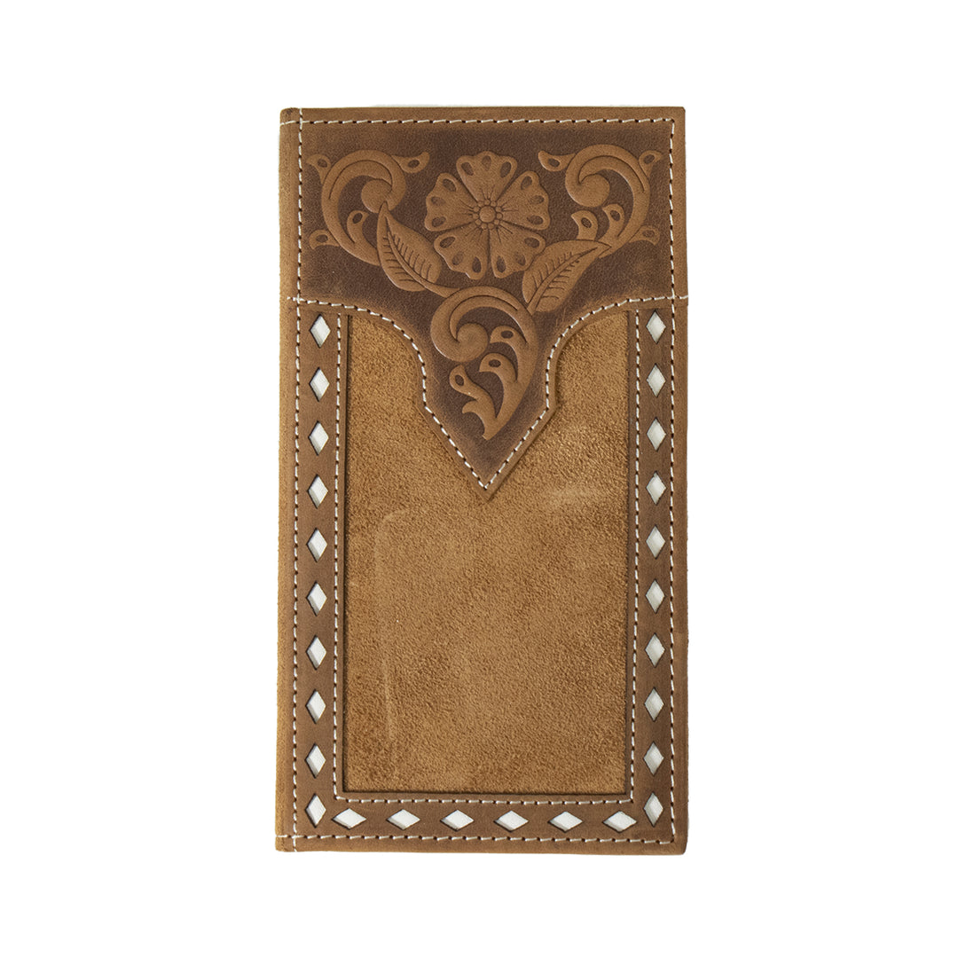 Nocona Tan Roughout Leather White Buckstitched Rodeo Wallet