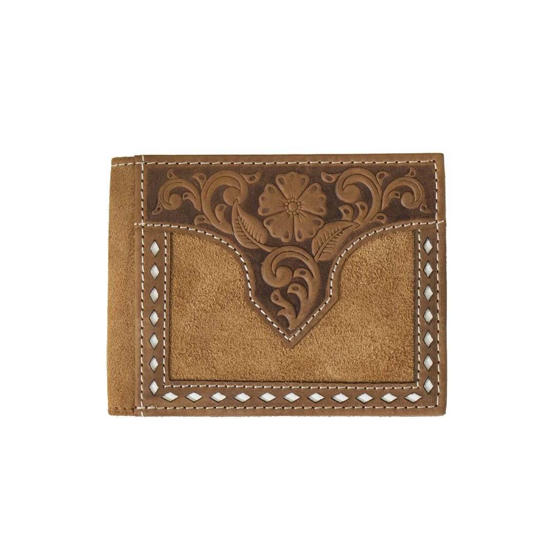 Nocona Floral Embossed and Rough Out Leather Bifold Wallet