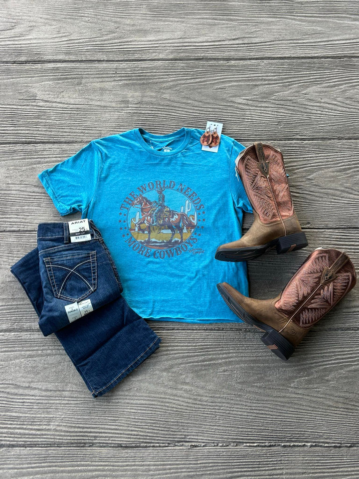 Bohemian Cowgirl Teal The World Needs More Cowboys Tee